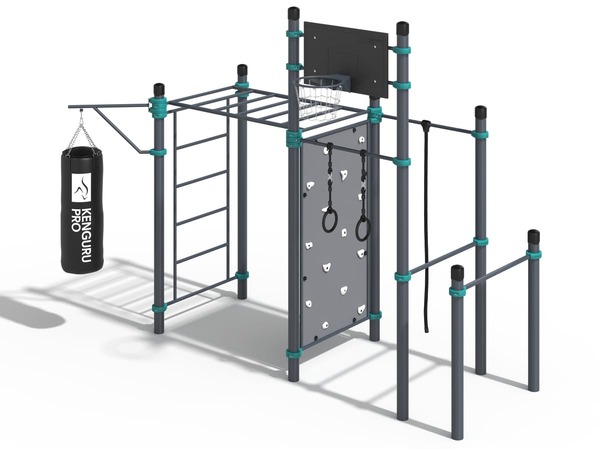 Кастра (Стандарт) - 2 турника, рукоход, шведская стенка, скалодром, баскетболный щит, брусья, боксерский мешок, кольца и канат
