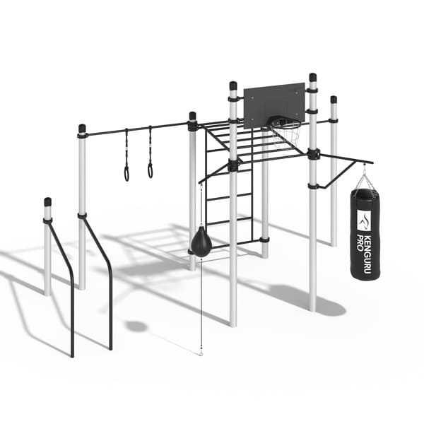 Аврюз (Алюминий) - 2 турника, боксерские мешок и груша на растяжках, брусья, рукоход классический, шведская стенка, баскетбольный щит, гимнастические кольца