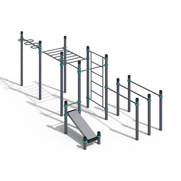 Кола - 2 турника, брусья двойные, наклонная скамья, рукоход классический, рукоход-змеевик, шведская стенка