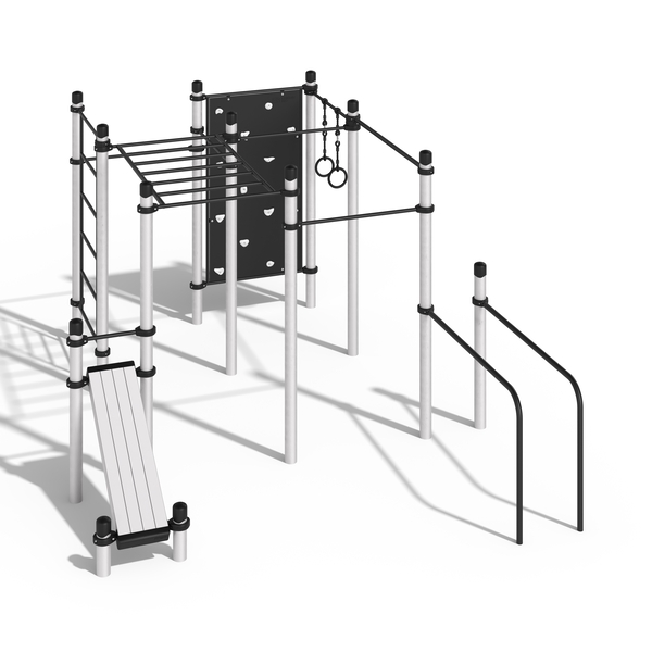 Барейо (Алюминий) - 5 турников, рукоход, шведская стенка, скалодром, наклонная скамья, брусья и кольца