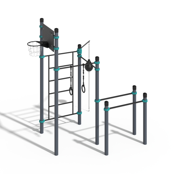 Грумант (Стандарт) - 2 турника, баскетбольный щит, брусья, кольца, скалодром, шведская стенка