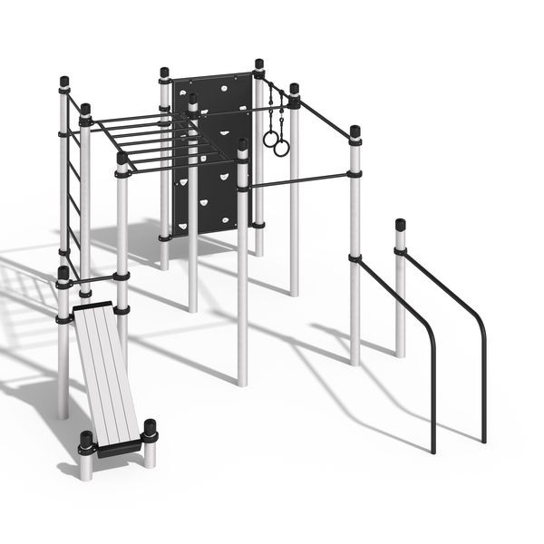 Барейо (Алюминий) - 5 турников, рукоход, уличная шведская стенка, скалодром, наклонная скамья, брусья и кольца