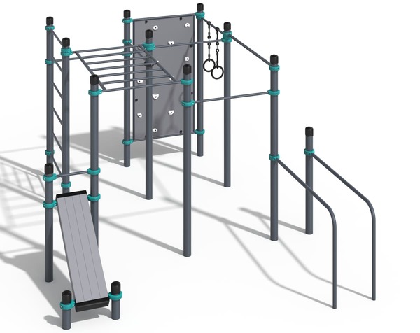 Барейо (Стандарт) - 5 турников, рукоход, шведская стенка, скалодром, наклонная скамья, брусья и кольца